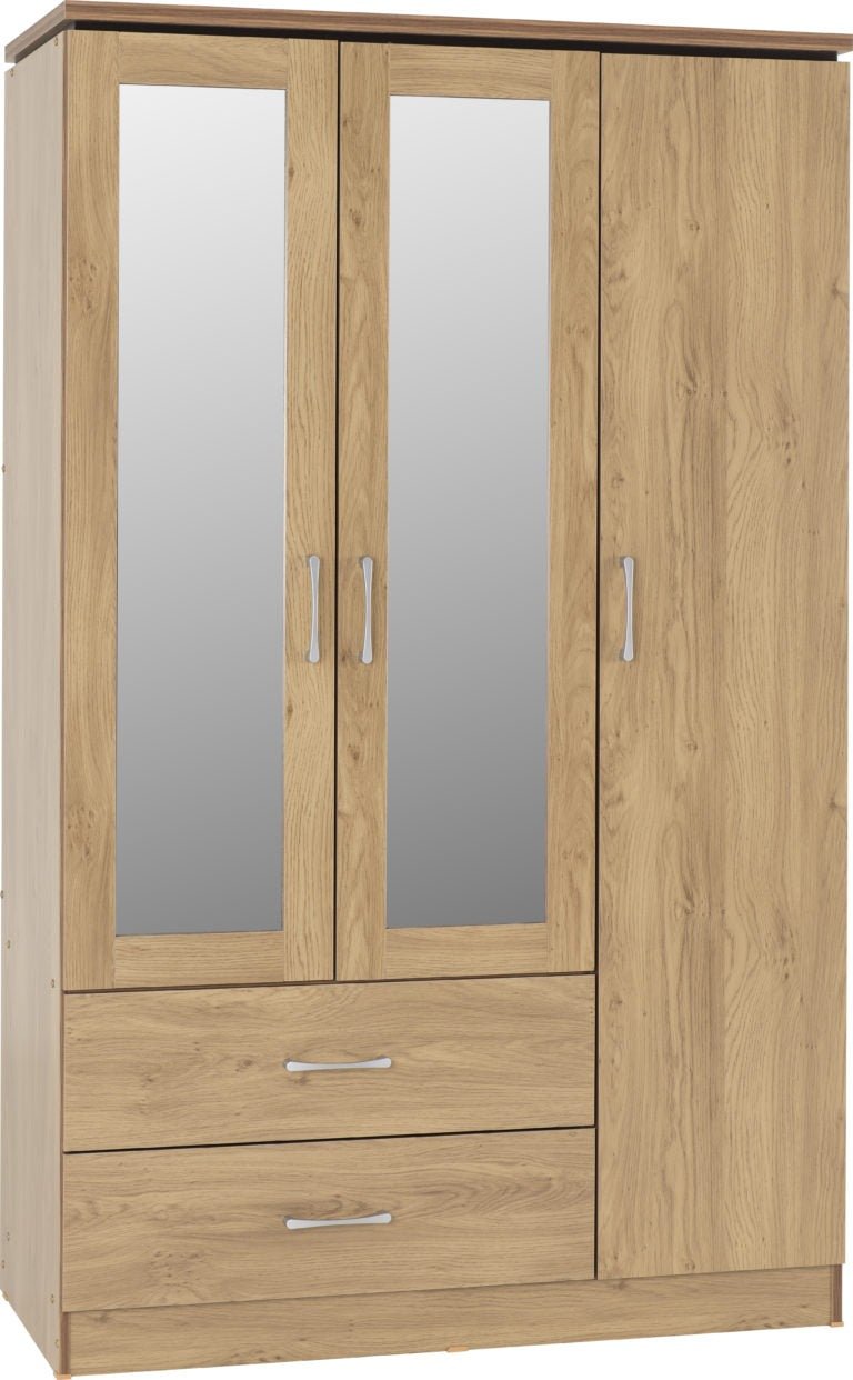 Charles 3 Door 2 Drawer Mirrored Wardrobe - Seconique
