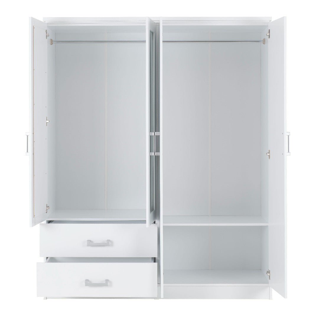 Charles 4 Door 2 Drawer Mirrored Wardrobe - Seconique