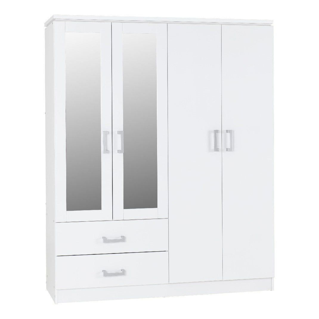 Charles 4 Door 2 Drawer Mirrored Wardrobe - Seconique