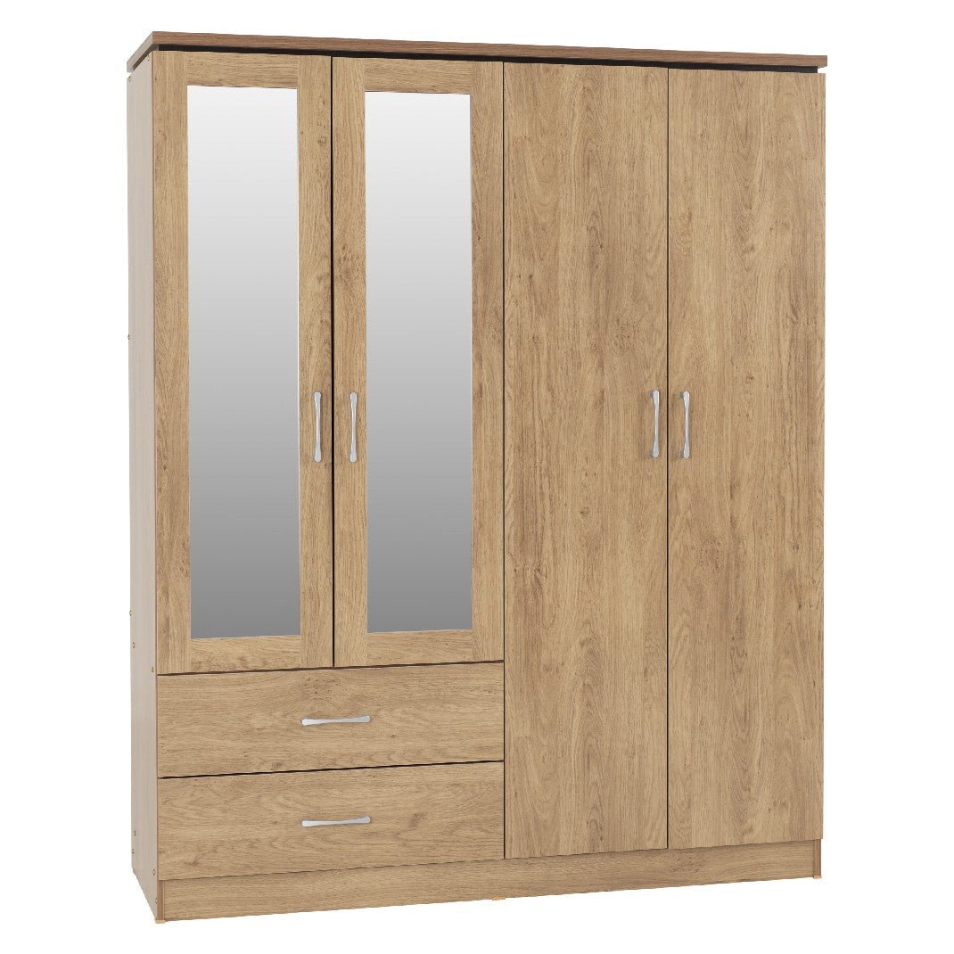 Charles 4 Door 2 Drawer Mirrored Wardrobe - Seconique