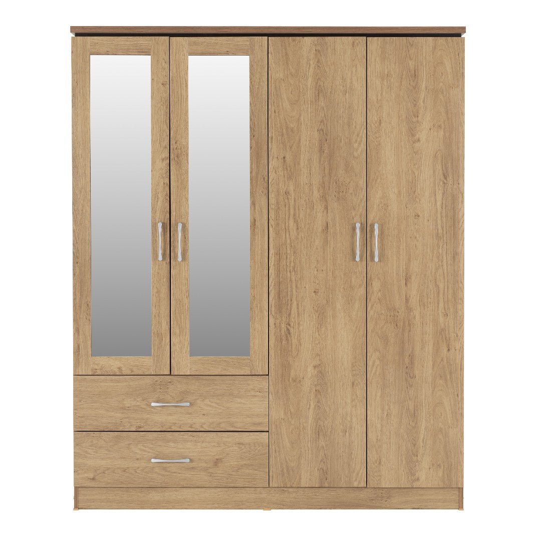 Charles 4 Door 2 Drawer Mirrored Wardrobe - Seconique