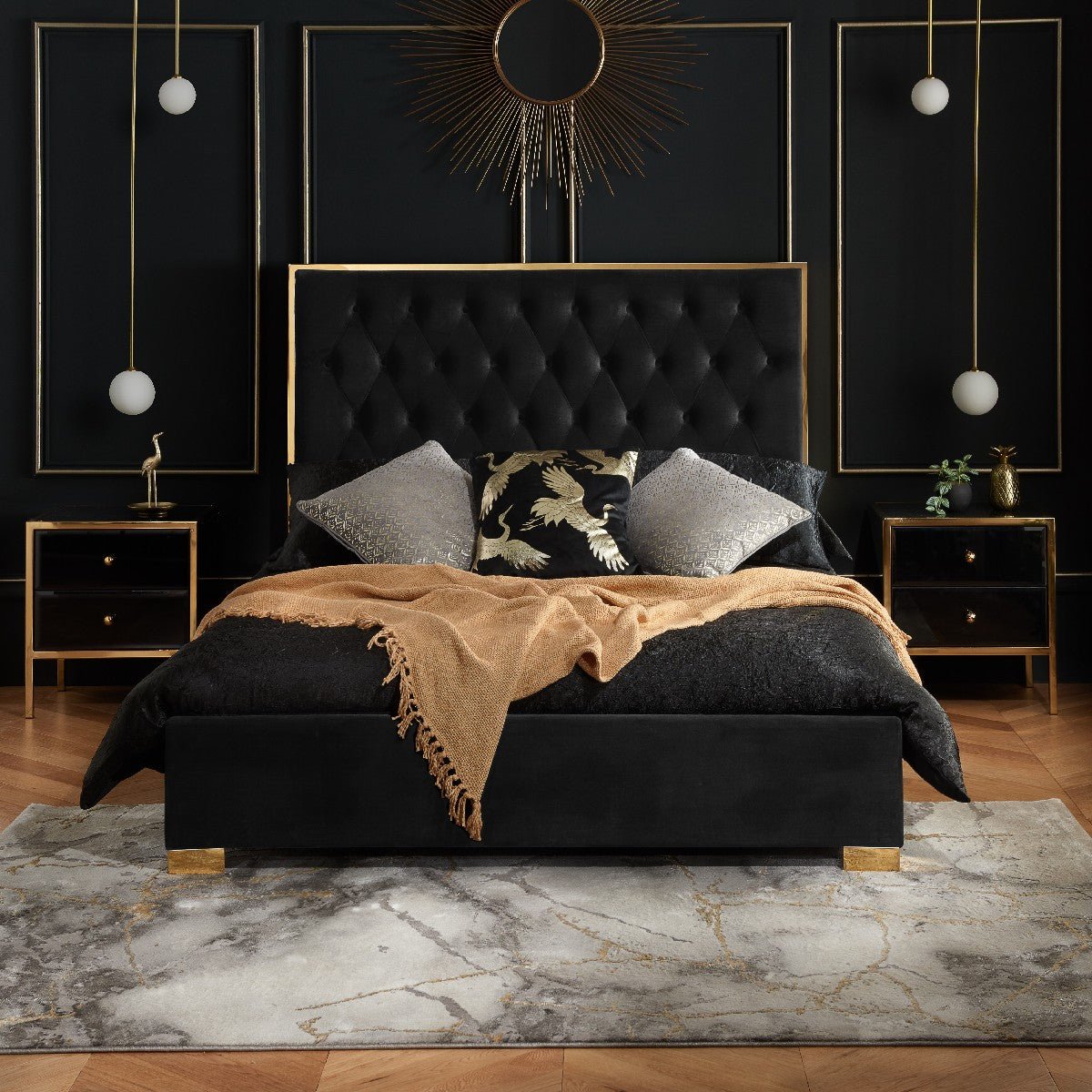 Chelsea Fabric Bed Frame with Gold Trim - Birlea