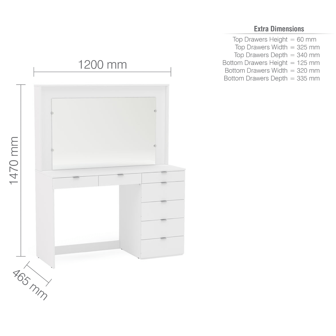 Chloe 7 Drawer Dressing Table - Birlea