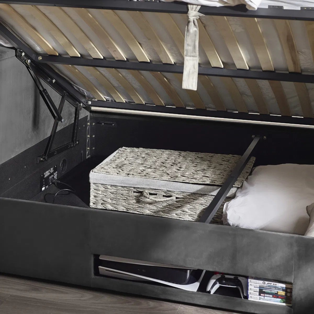 Clara Ottoman Side Lift TV Bed Frame - Julian Bowen