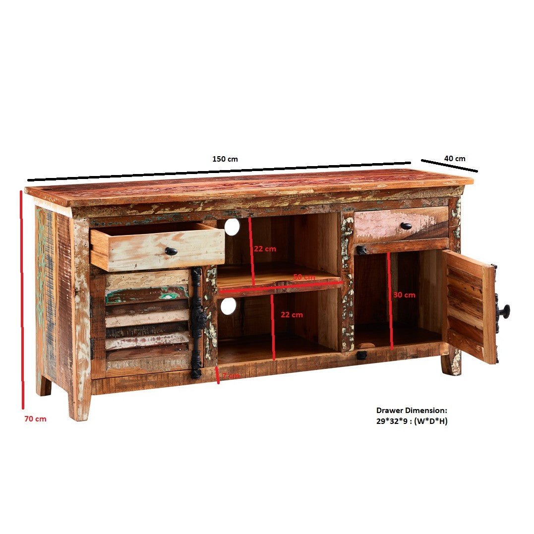 Coastal Rustic Distressed 2 Door 2 Drawer TV Unit - Indian Hub