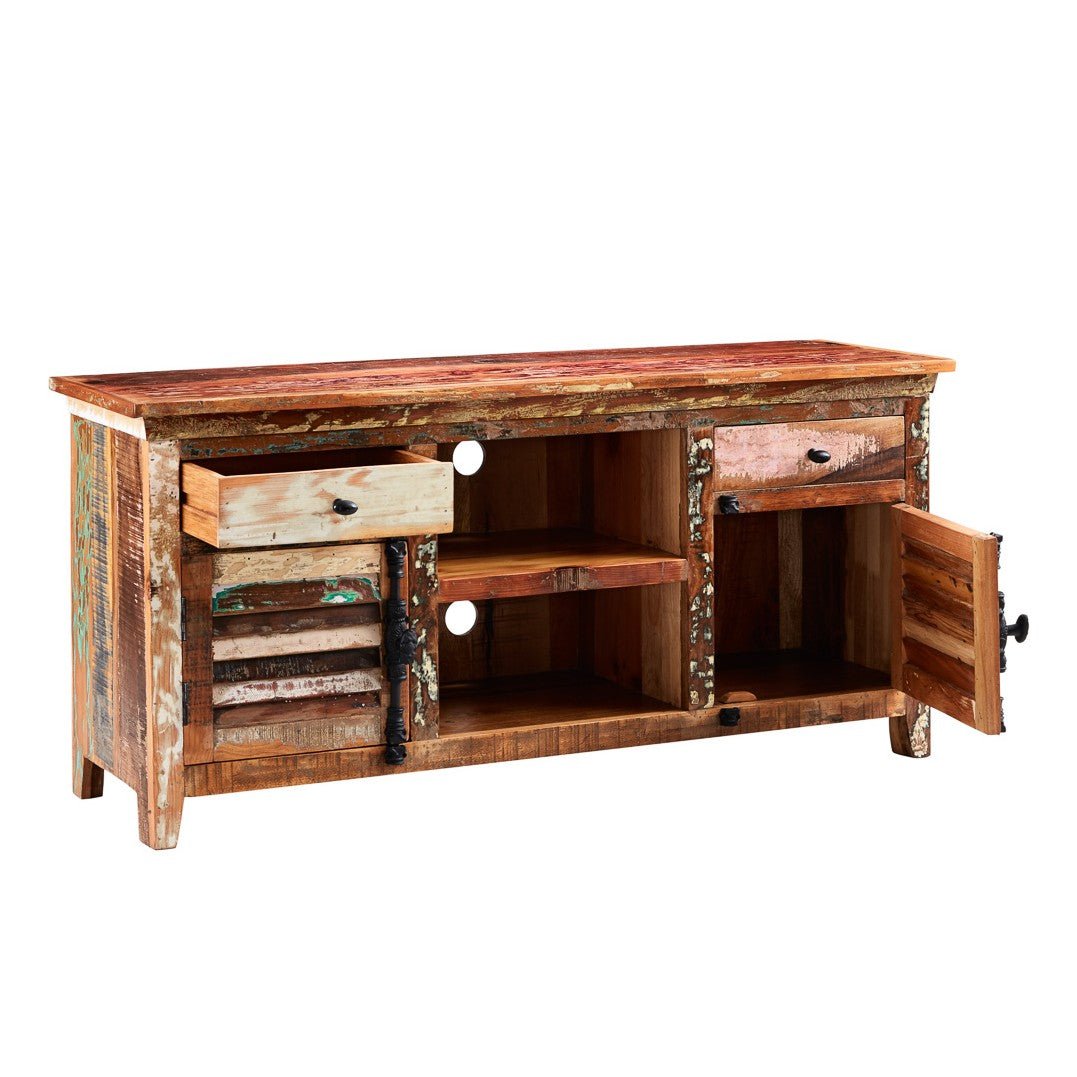Coastal Rustic Distressed 2 Door 2 Drawer TV Unit - Indian Hub