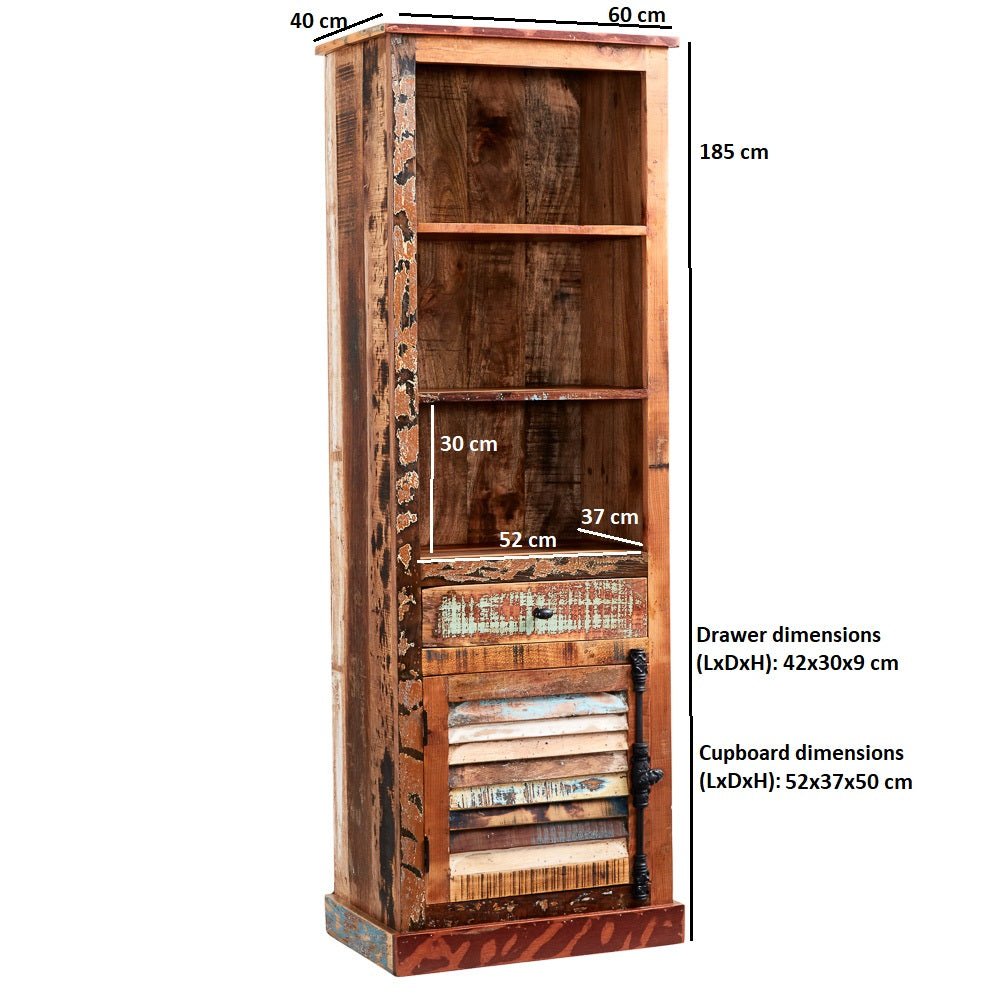 Coastal Rustic Distressed Narrow Bookcase - Indian Hub