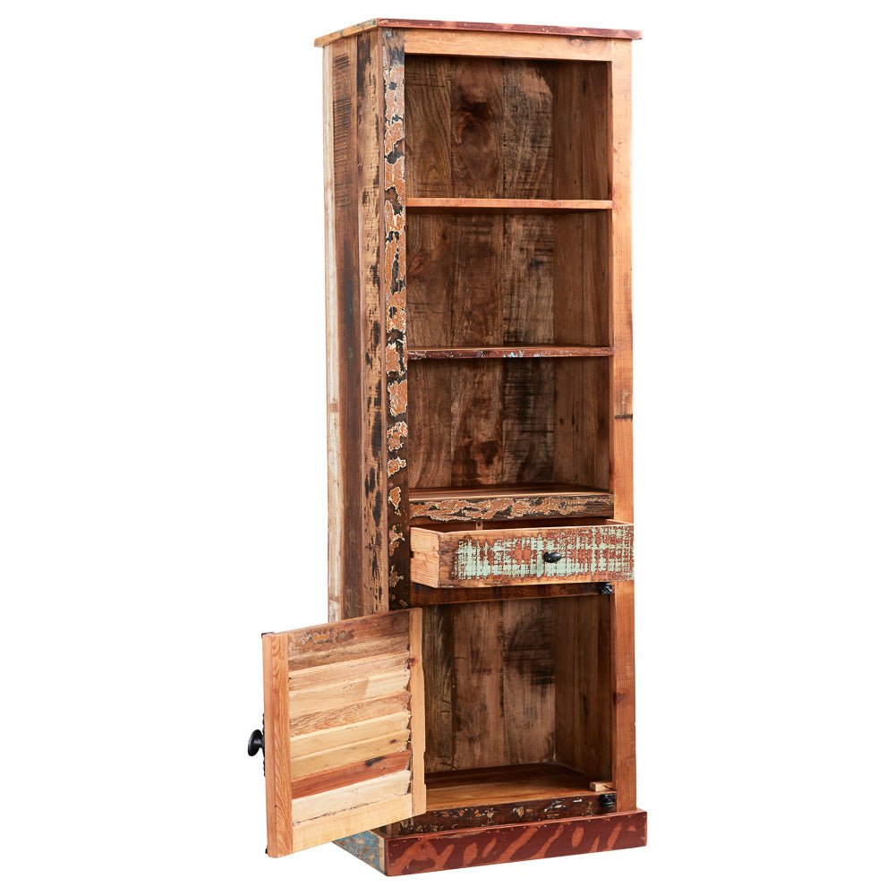 Coastal Rustic Distressed Narrow Bookcase - Indian Hub