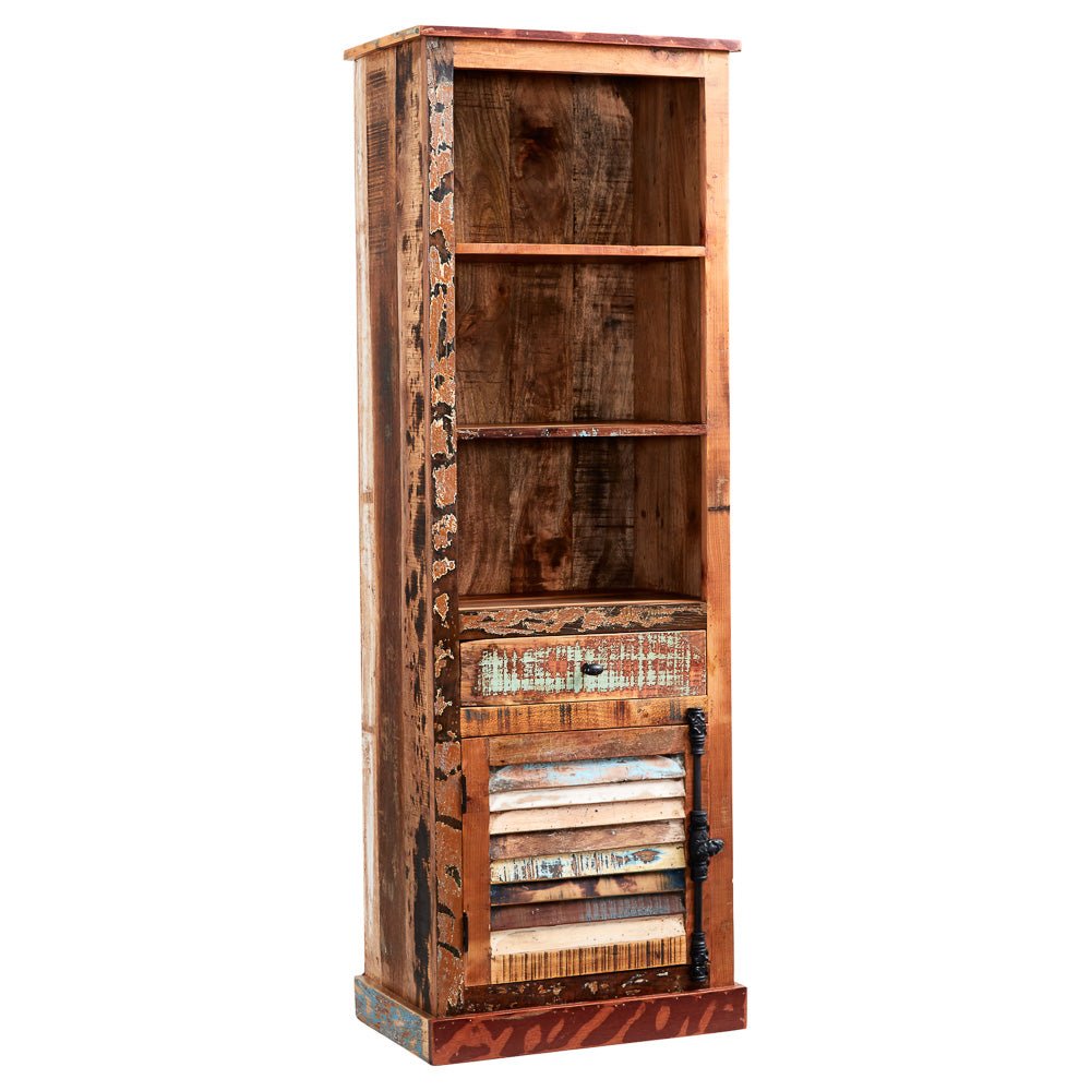 Coastal Rustic Distressed Narrow Bookcase - Indian Hub