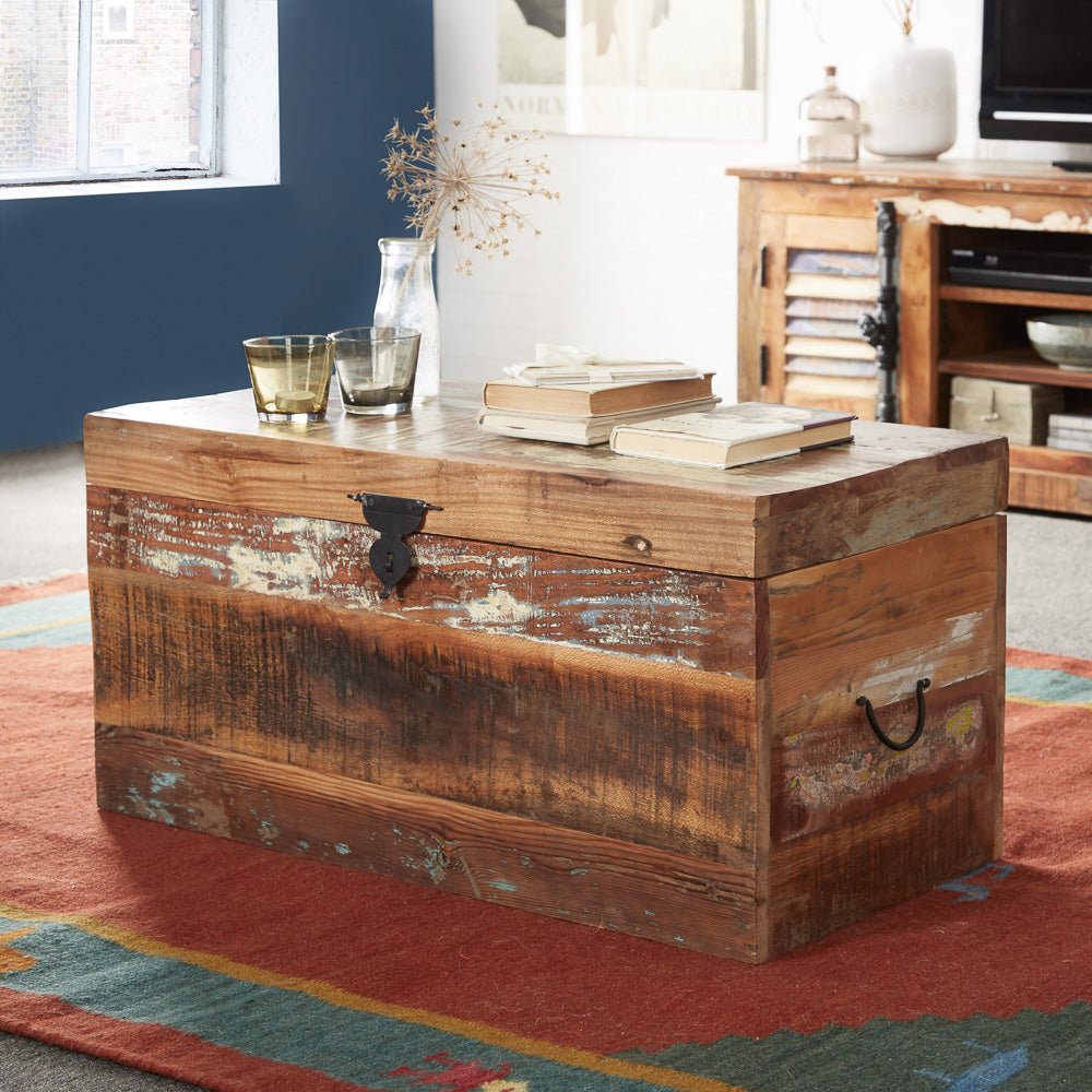 Coastal Rustic Distressed Trunk Box - Indian Hub