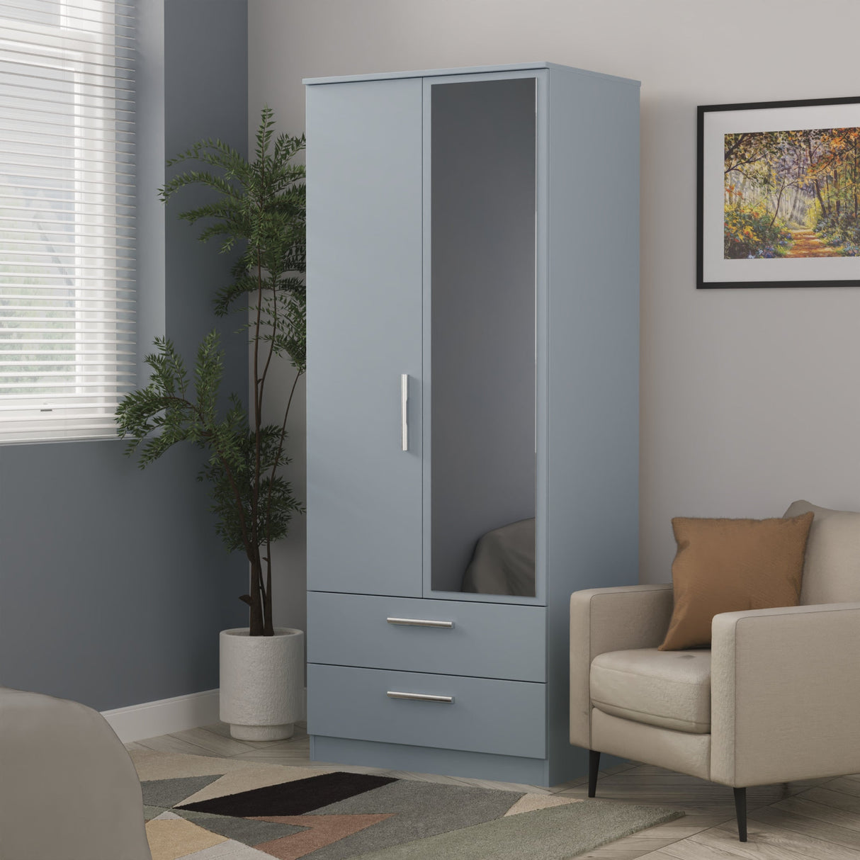 Contrast 2 Door 2 Drawer Mirrored Wardrobe - Welcome Furniture