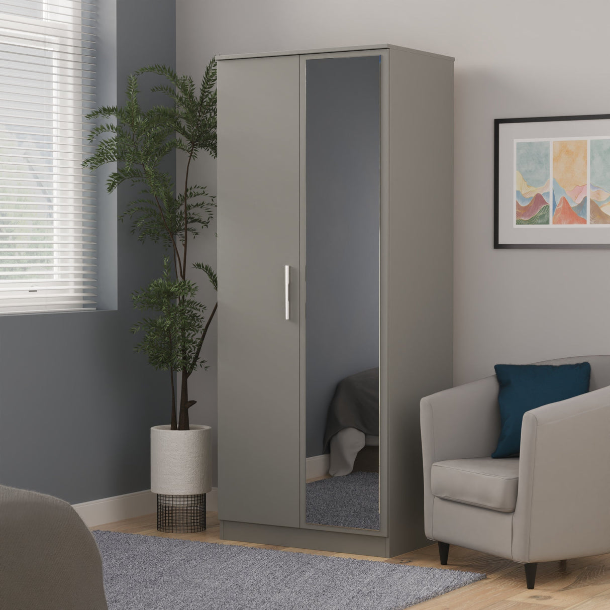 Contrast 2 Door Mirrored Wardrobe - Welcome Furniture