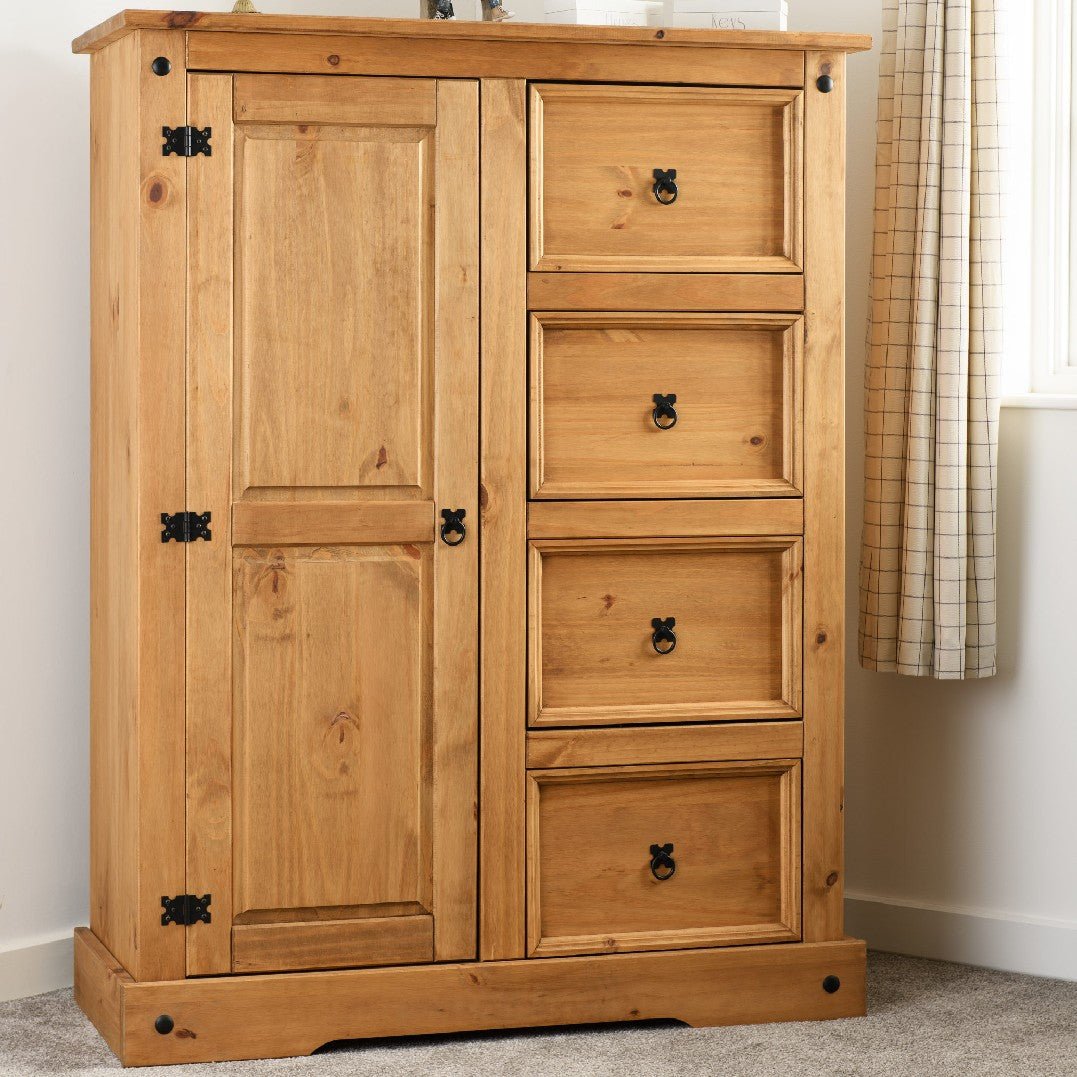 Corona 1 Door 4 Drawer Low Wardrobe - Seconique