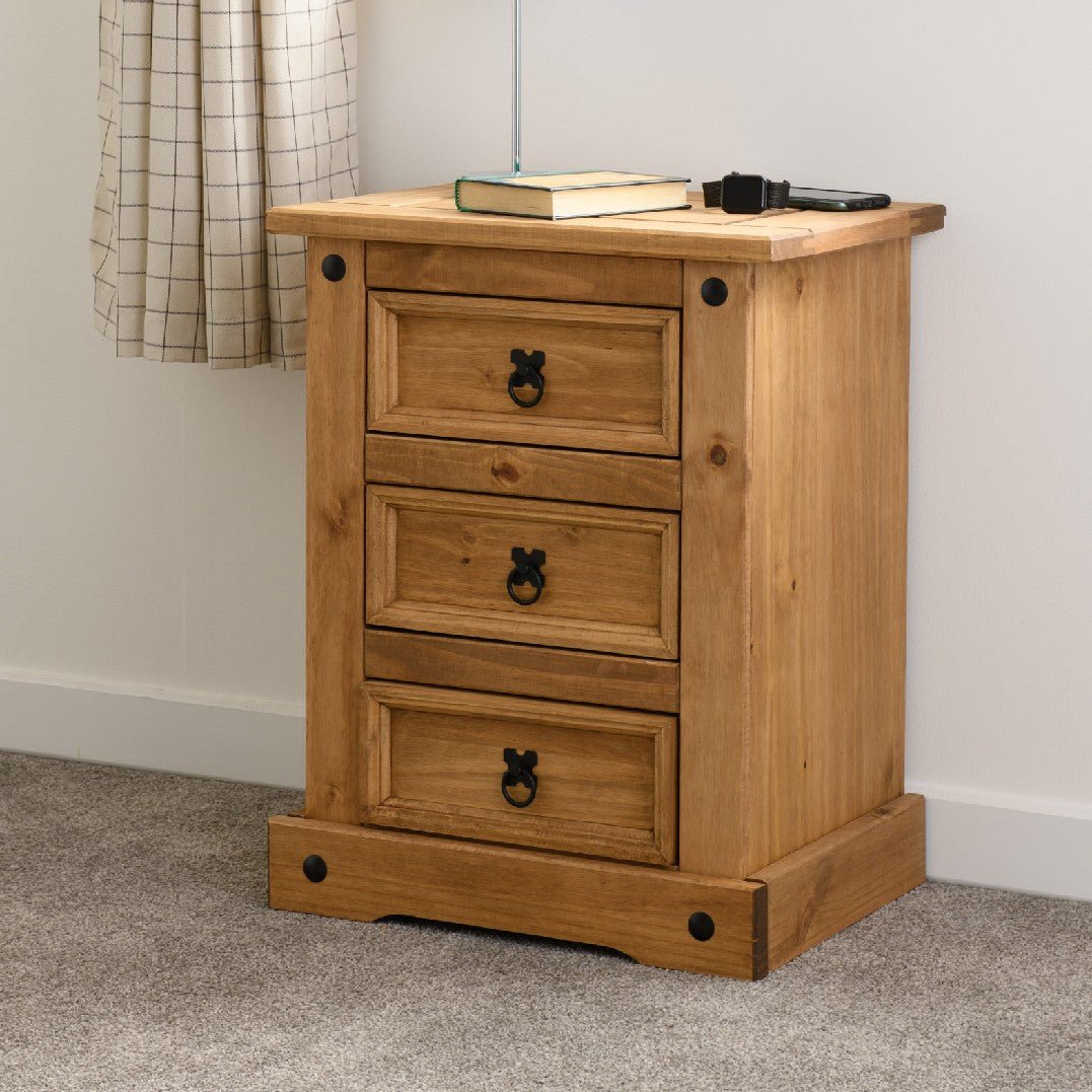 Corona 3 Drawer Bedside Table - Seconique