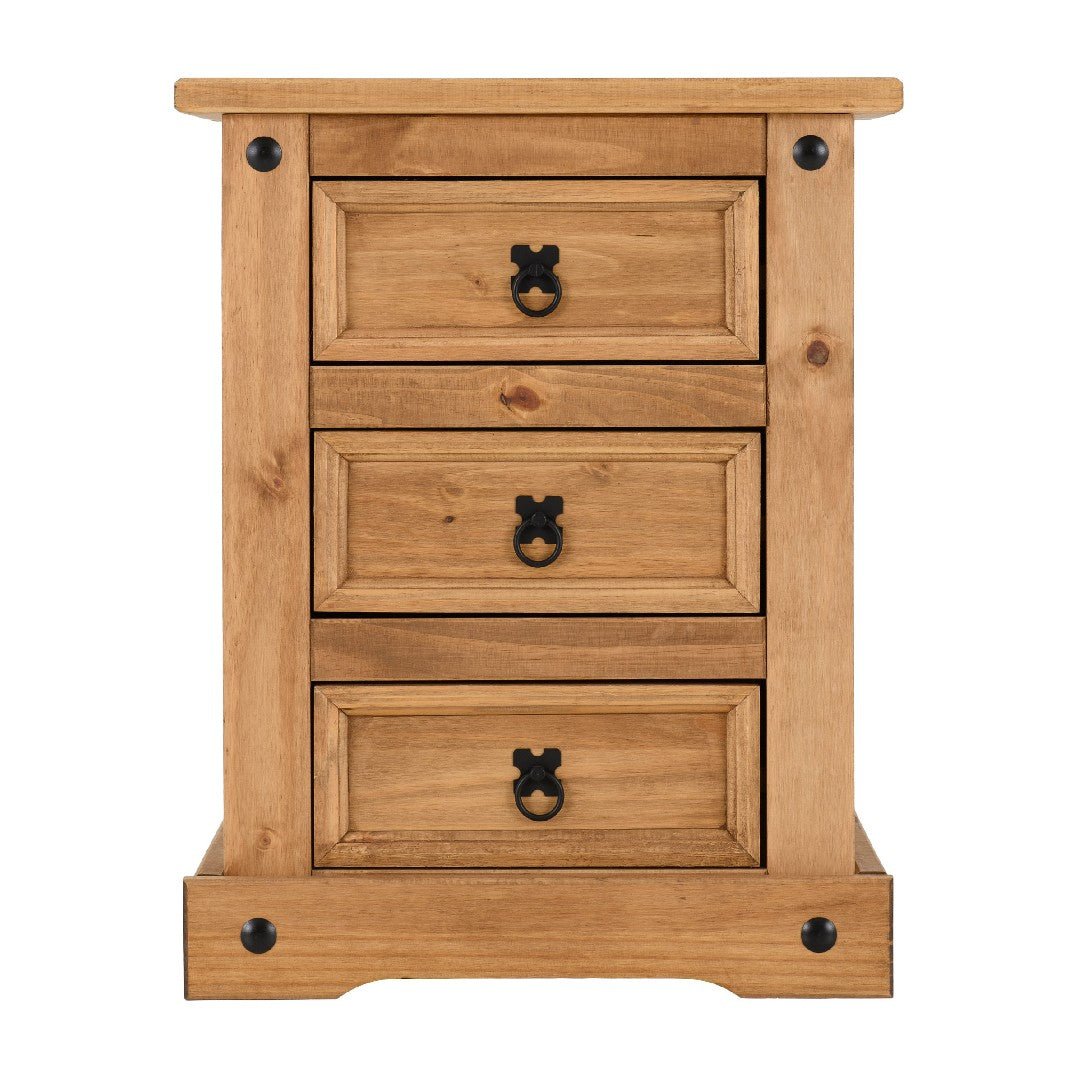 Corona 3 Drawer Bedside Table - Seconique