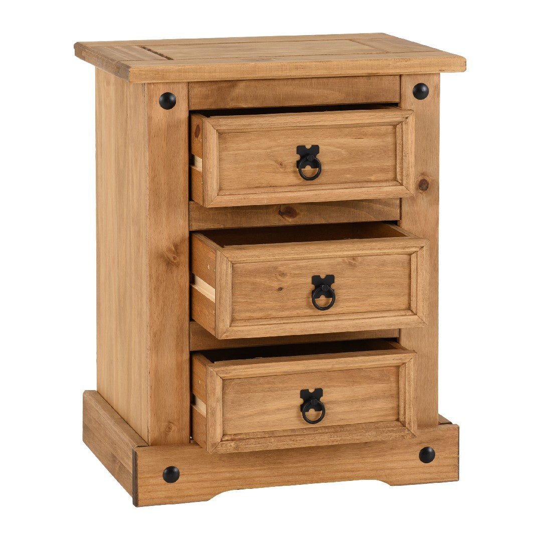 Corona 3 Drawer Bedside Table - Seconique