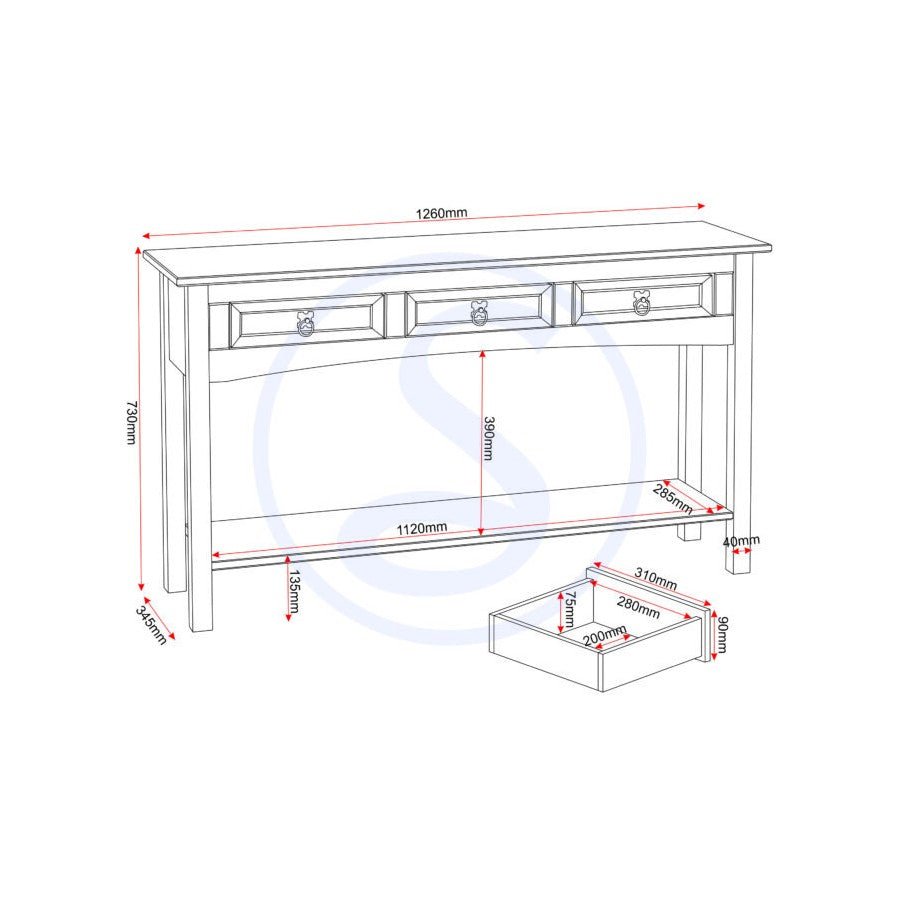Corona 3 Drawer Console Table - Seconique