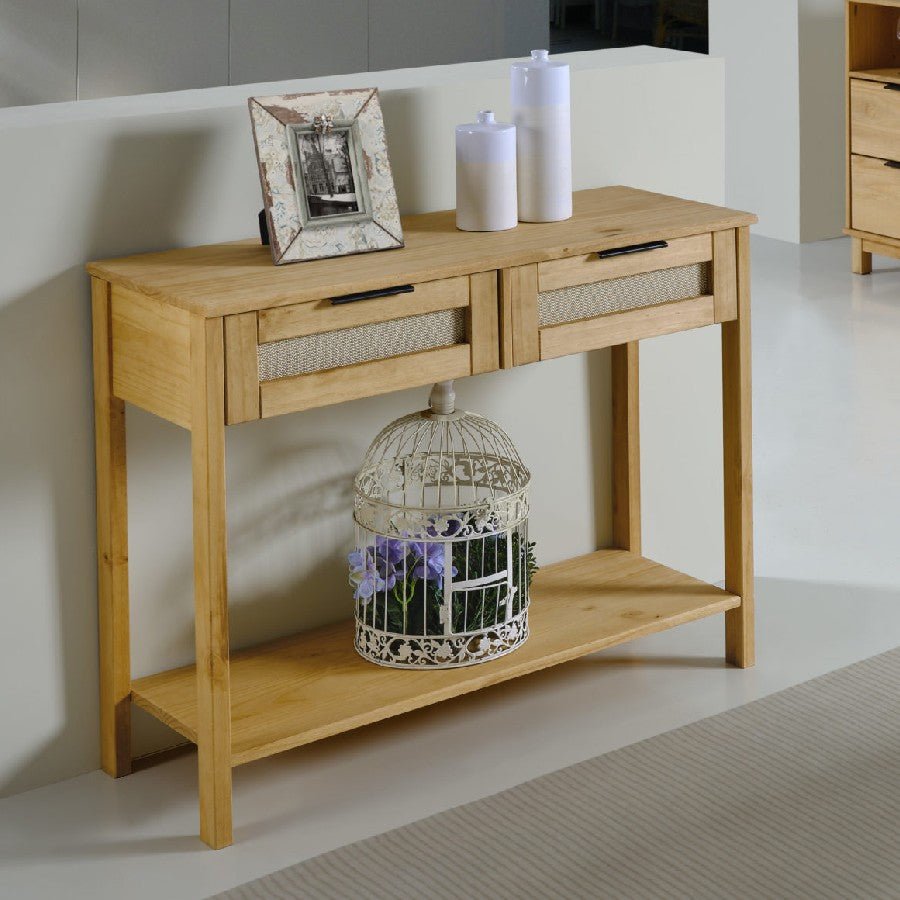 Corona Rattan 2 Drawer Console Table - Seconique