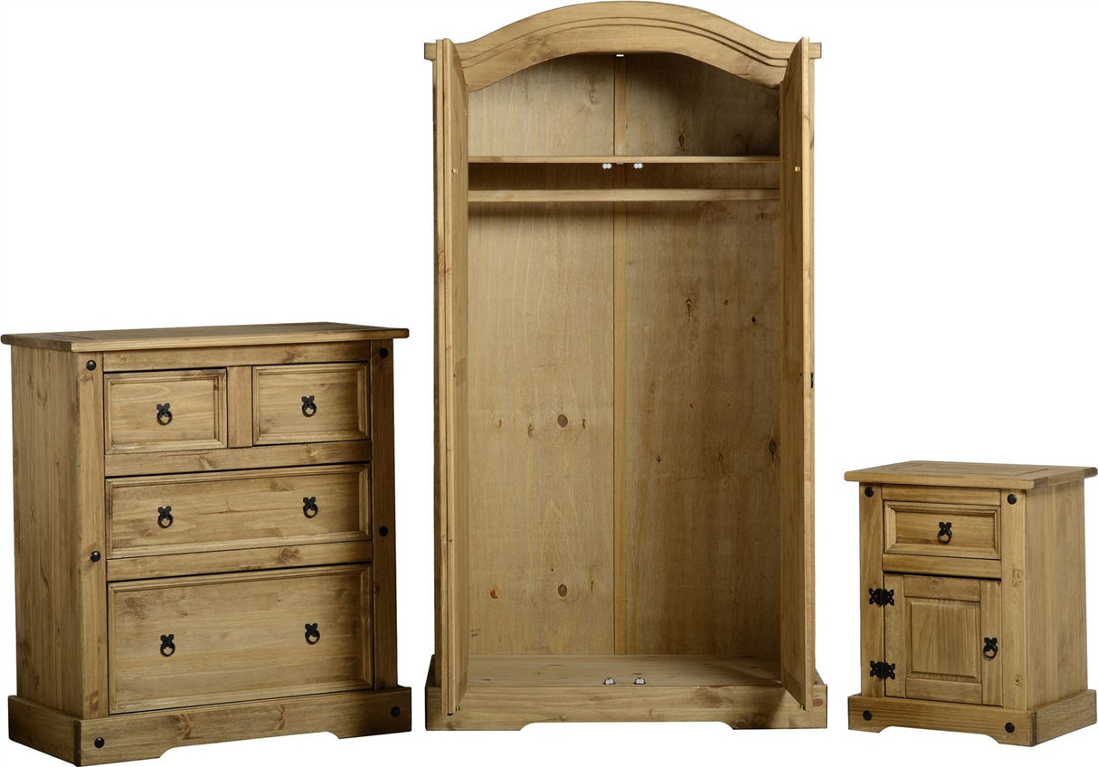 Corona Trio Wardrobe Bedside Chest Drawers - Seconique
