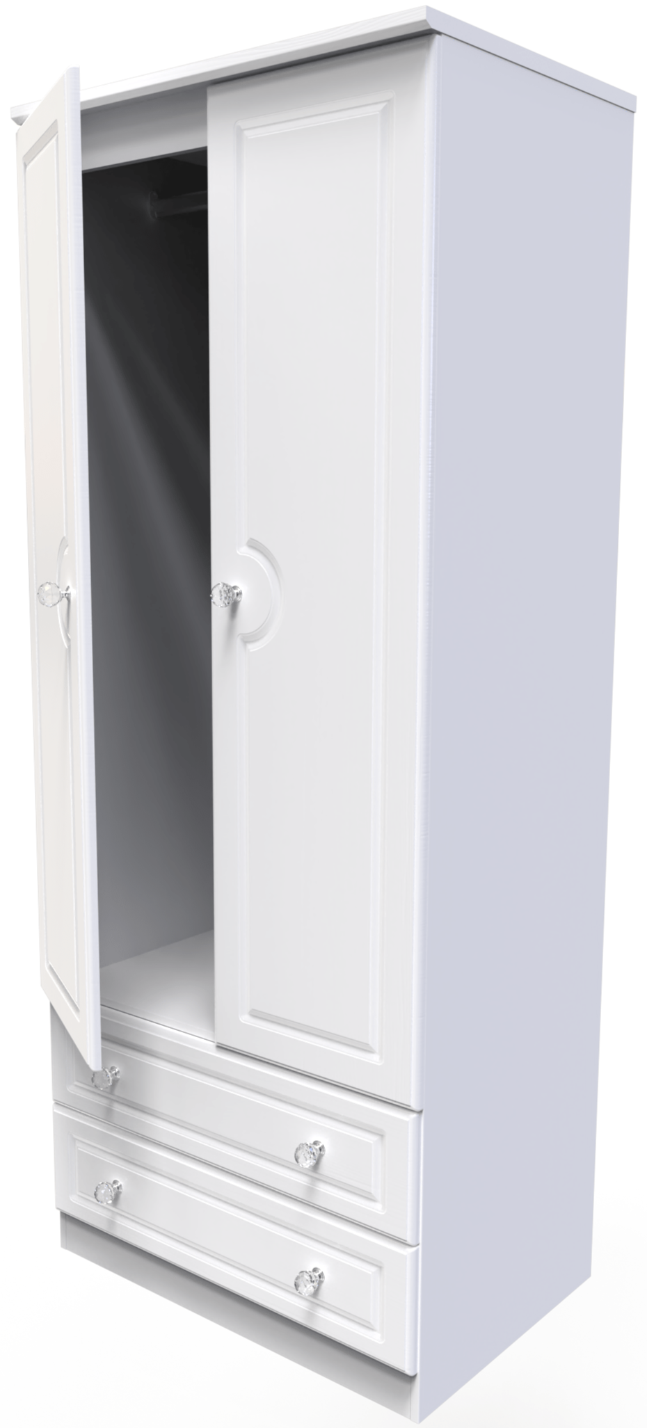 Crystal Ash 2 Door 2 Drawer Wardrobe - Welcome Furniture