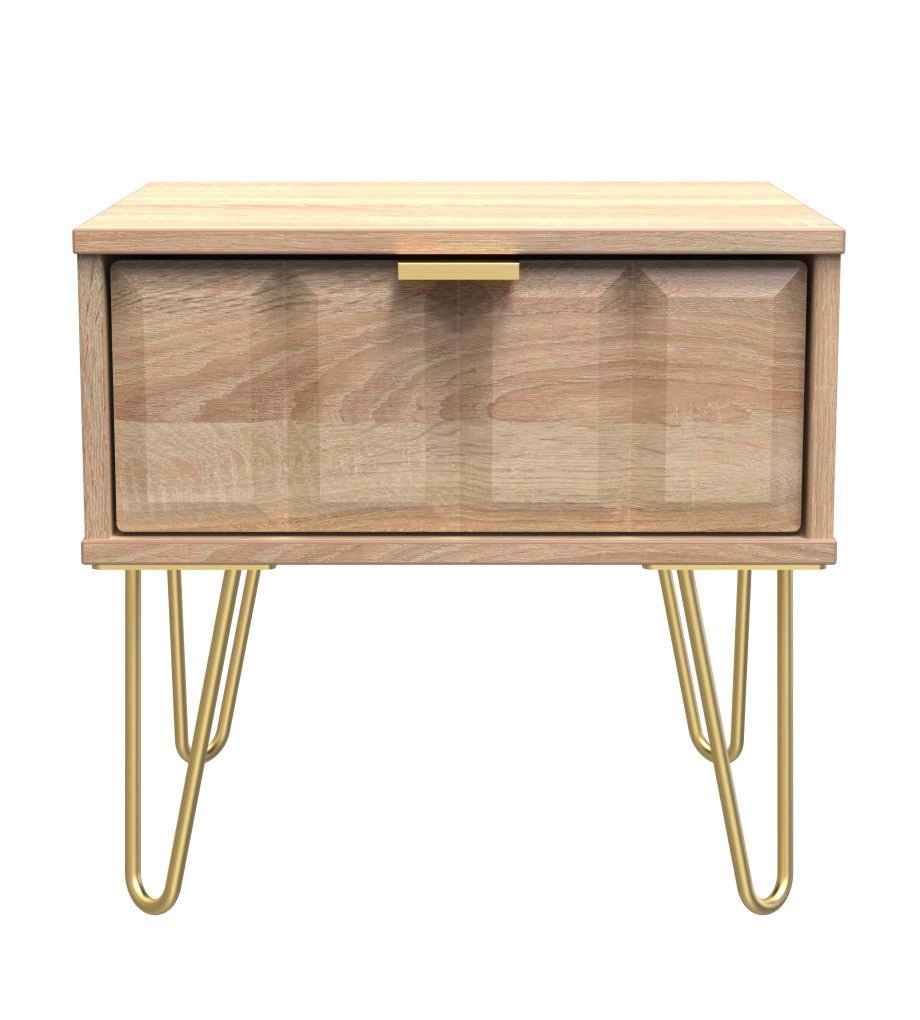Cube 1 Drawer Bedside Cabinet with Gold Hairpin Legs - Welcome Furniture