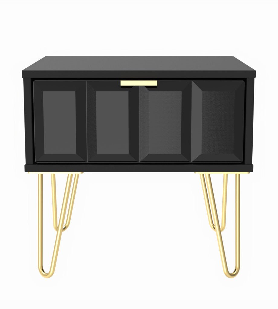 Cube 1 Drawer Bedside Cabinet with Gold Hairpin Legs - Welcome Furniture