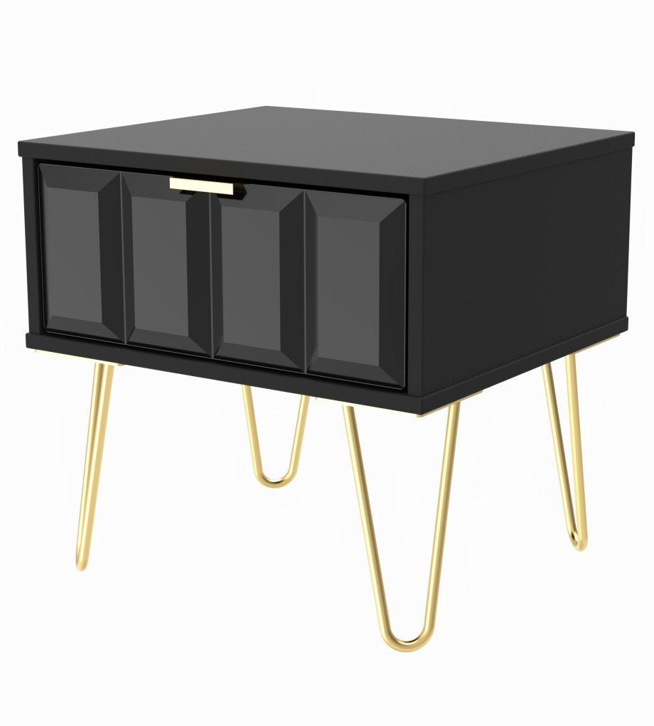 Cube 1 Drawer Bedside Cabinet with Gold Hairpin Legs - Welcome Furniture