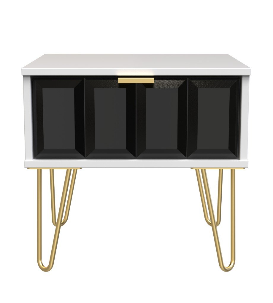 Cube 1 Drawer Bedside Cabinet with Gold Hairpin Legs - Welcome Furniture