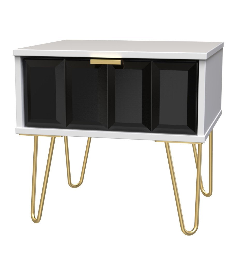 Cube 1 Drawer Bedside Cabinet with Gold Hairpin Legs - Welcome Furniture