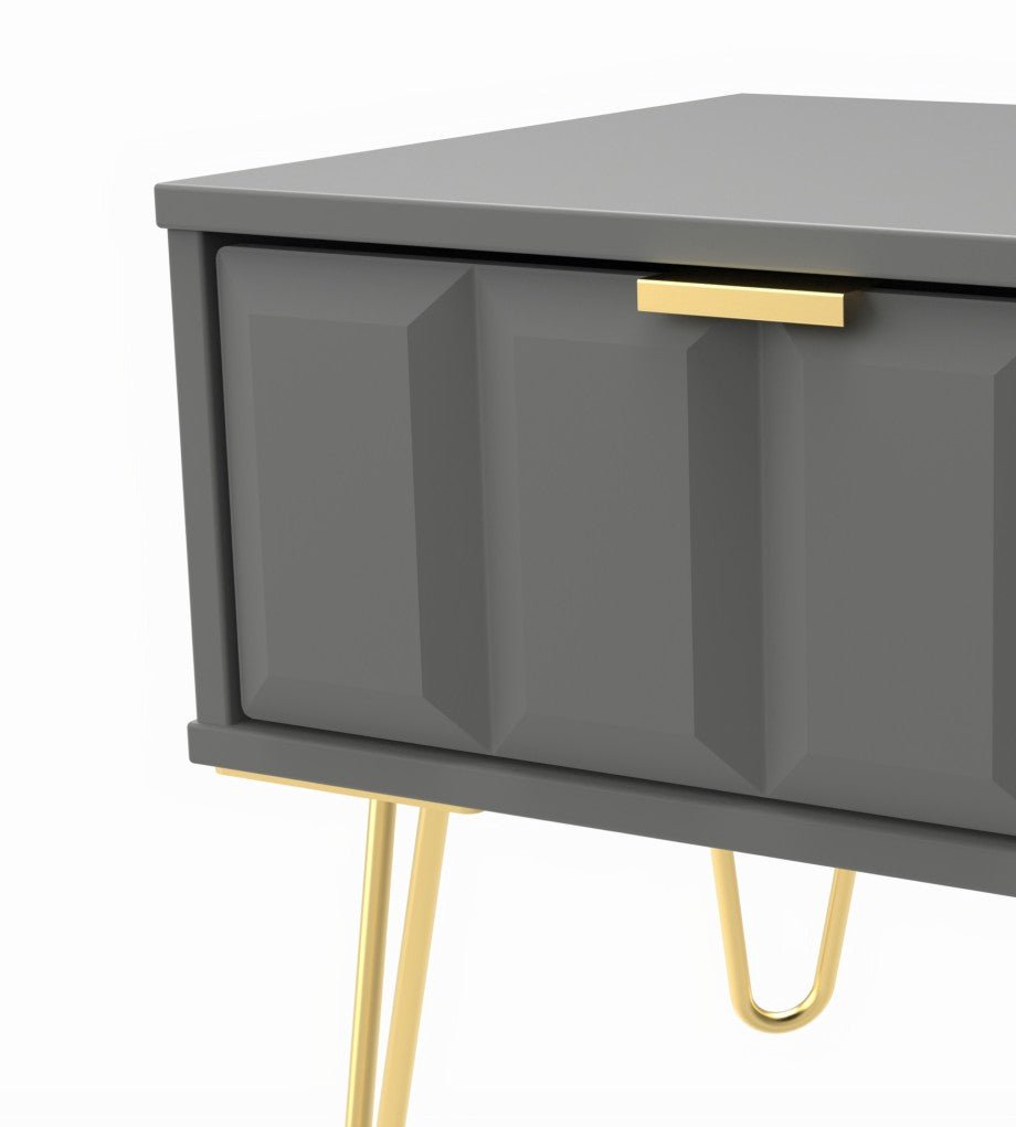 Cube 1 Drawer Bedside Cabinet with Gold Hairpin Legs - Welcome Furniture