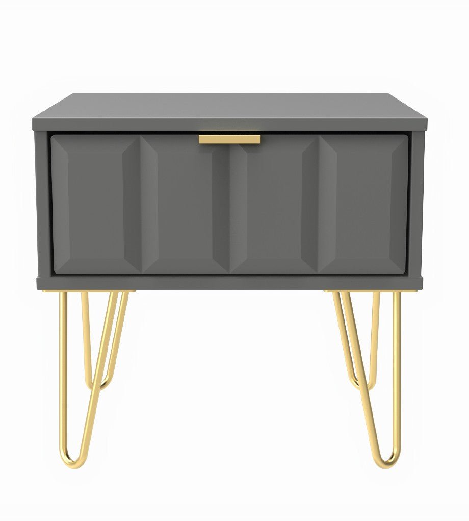Cube 1 Drawer Bedside Cabinet with Gold Hairpin Legs - Welcome Furniture