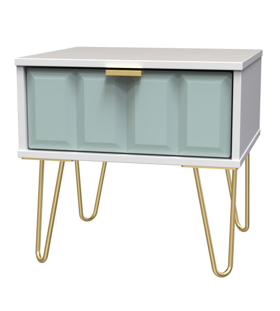 Cube 1 Drawer Bedside Cabinet with Gold Hairpin Legs - Welcome Furniture