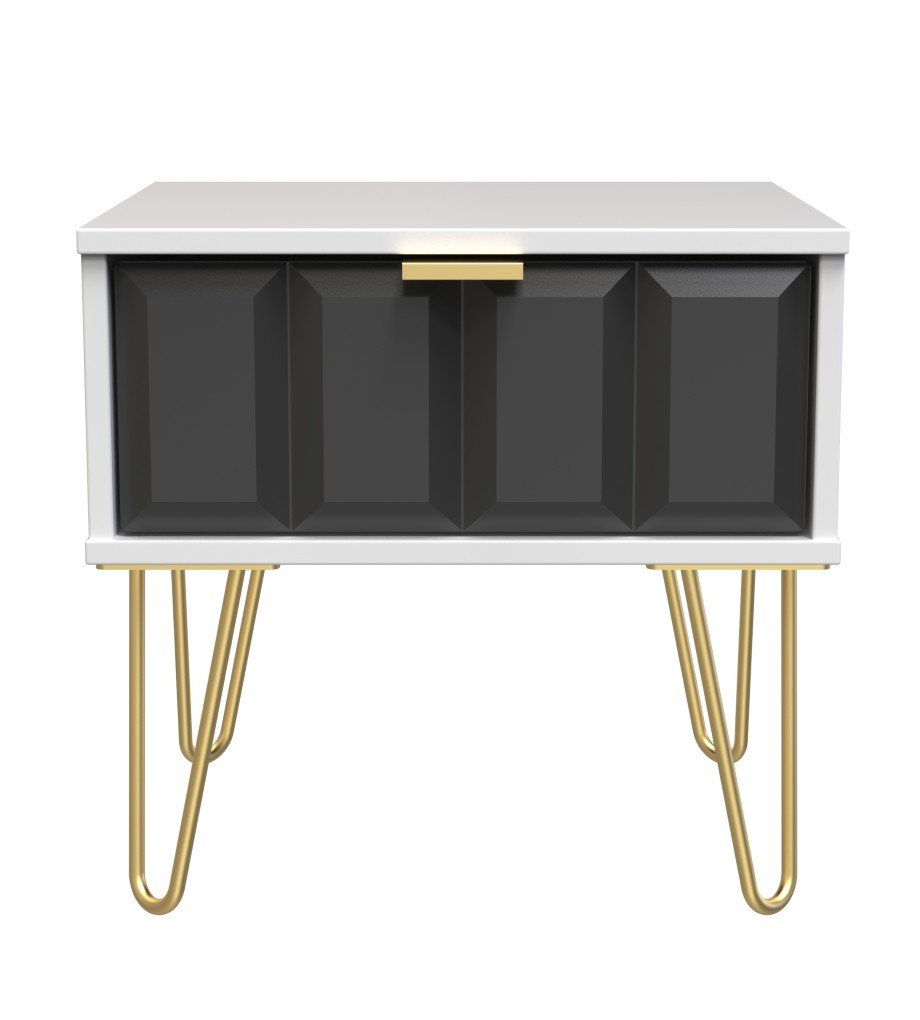 Cube 1 Drawer Bedside Cabinet with Gold Hairpin Legs - Welcome Furniture