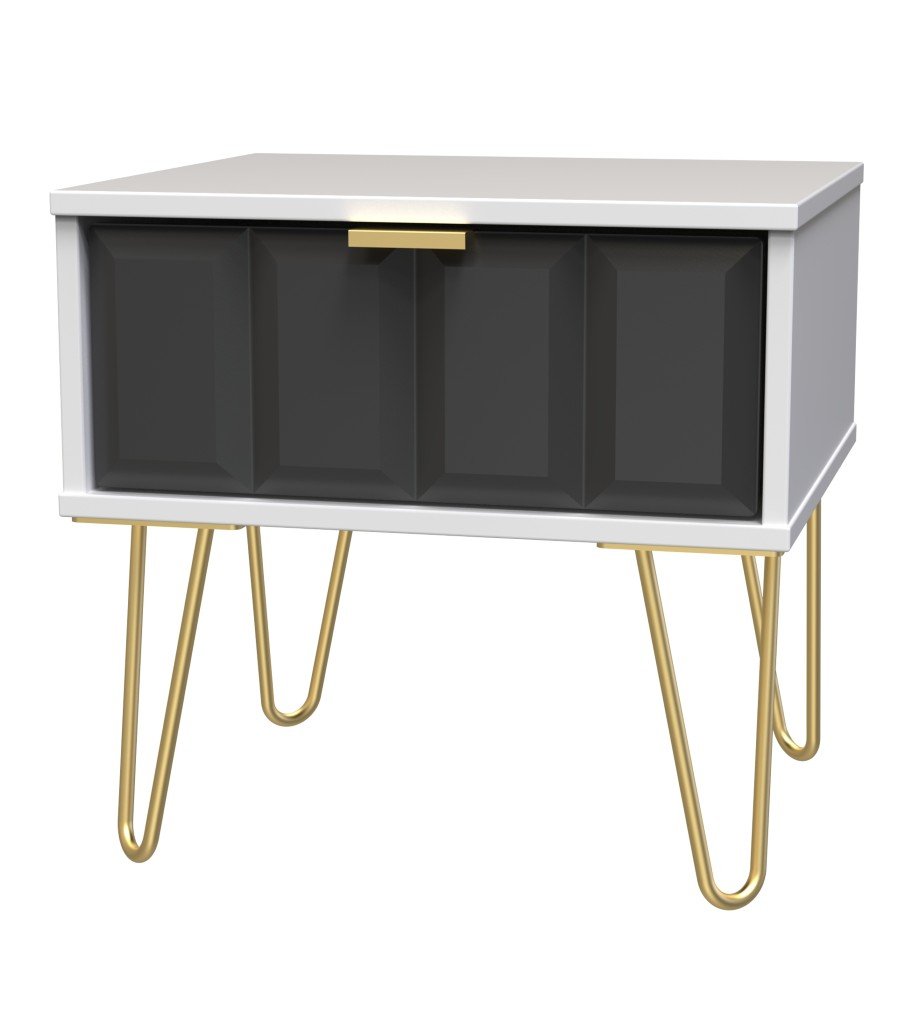 Cube 1 Drawer Bedside Cabinet with Gold Hairpin Legs - Welcome Furniture