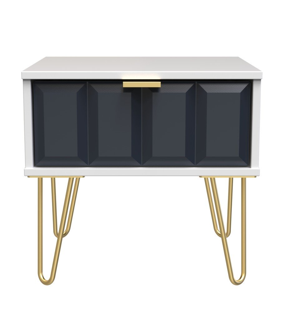 Cube 1 Drawer Bedside Cabinet with Gold Hairpin Legs - Welcome Furniture