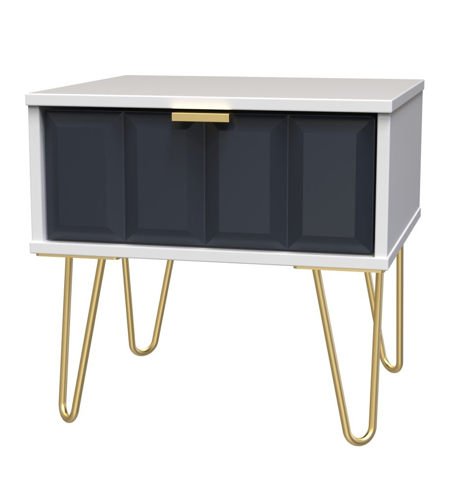 Cube 1 Drawer Bedside Cabinet with Gold Hairpin Legs - Welcome Furniture