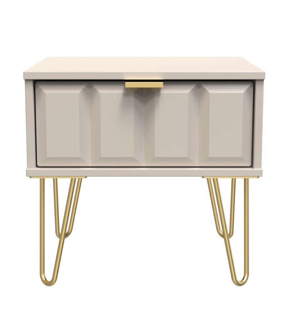 Cube 1 Drawer Bedside Cabinet with Gold Hairpin Legs - Welcome Furniture