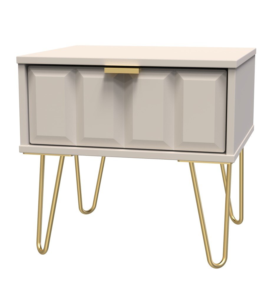 Cube 1 Drawer Bedside Cabinet with Gold Hairpin Legs - Welcome Furniture