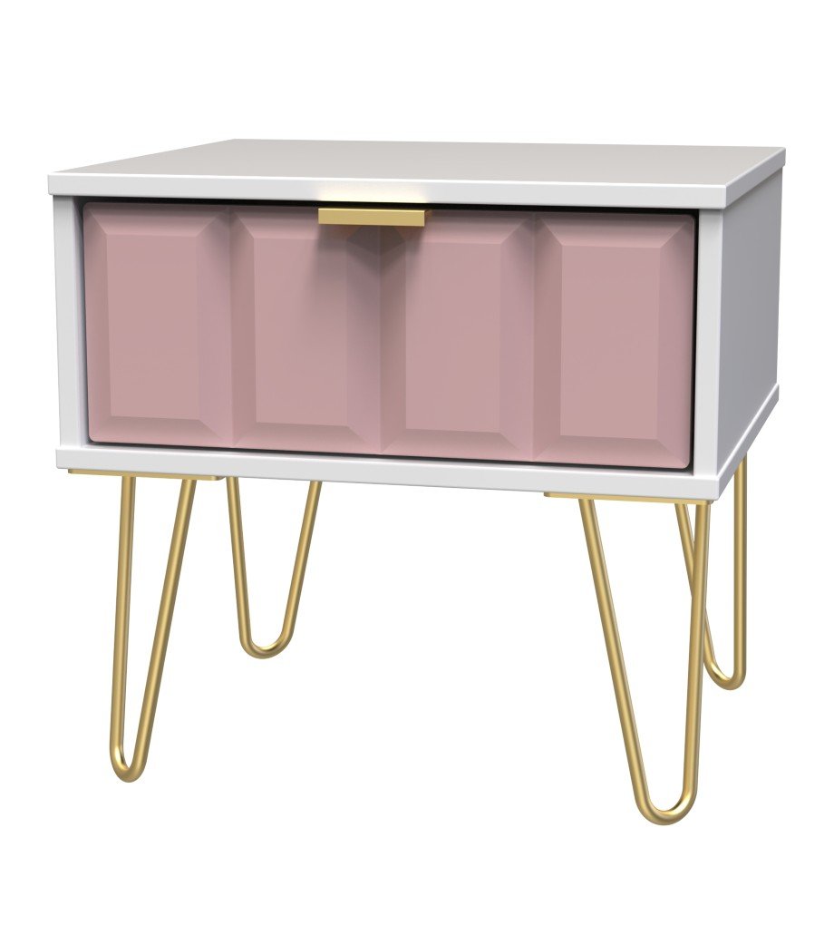 Cube 1 Drawer Bedside Cabinet with Gold Hairpin Legs - Welcome Furniture