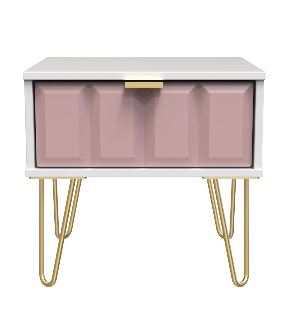 Cube 1 Drawer Bedside Cabinet with Gold Hairpin Legs - Welcome Furniture