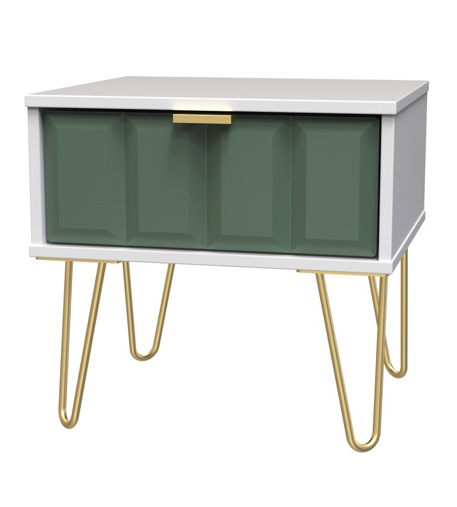 Cube 1 Drawer Bedside Cabinet with Gold Hairpin Legs - Welcome Furniture