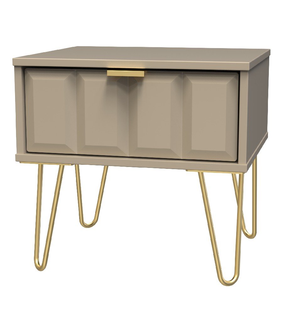 Cube 1 Drawer Bedside Cabinet with Gold Hairpin Legs - Welcome Furniture