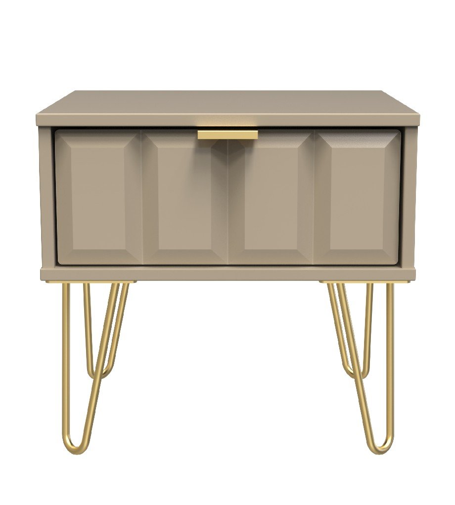 Cube 1 Drawer Bedside Cabinet with Gold Hairpin Legs - Welcome Furniture