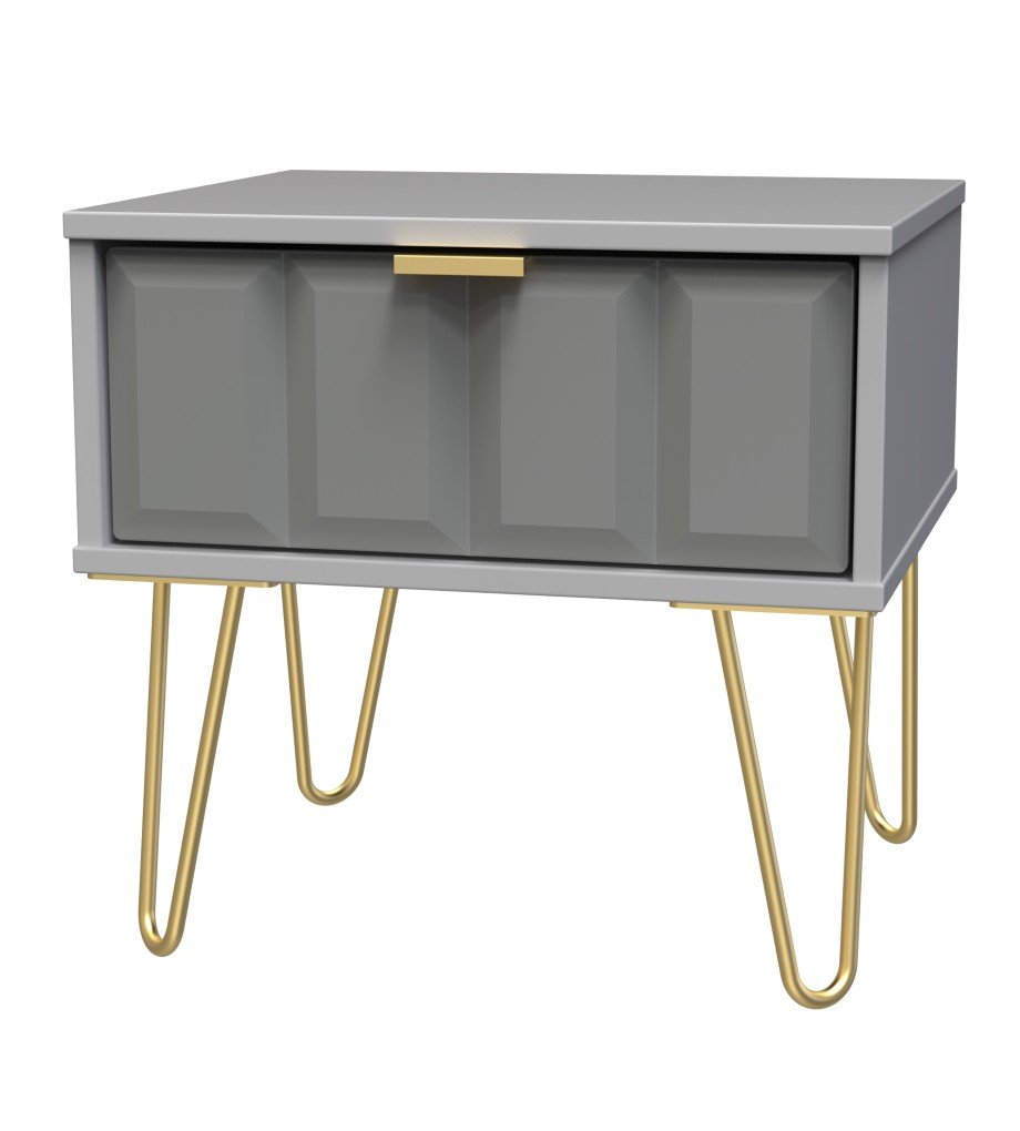 Cube 1 Drawer Bedside Cabinet with Gold Hairpin Legs - Welcome Furniture