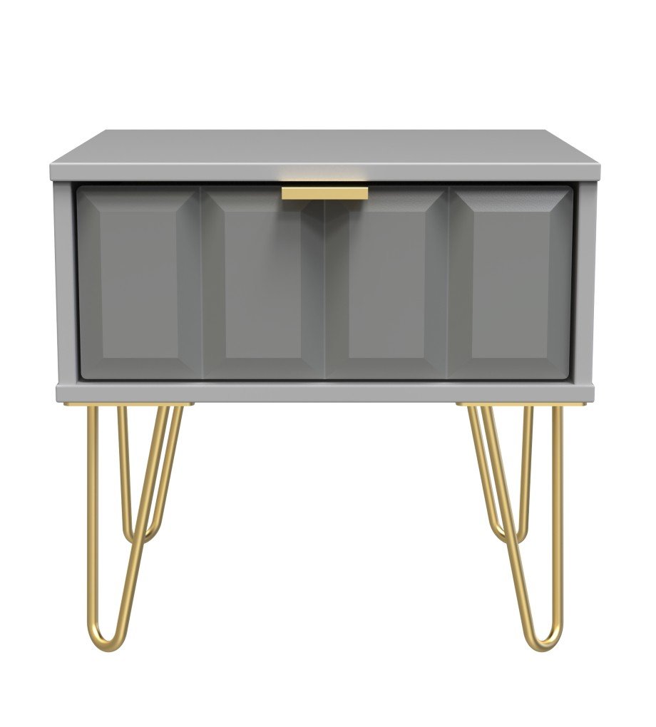Cube 1 Drawer Bedside Cabinet with Gold Hairpin Legs - Welcome Furniture