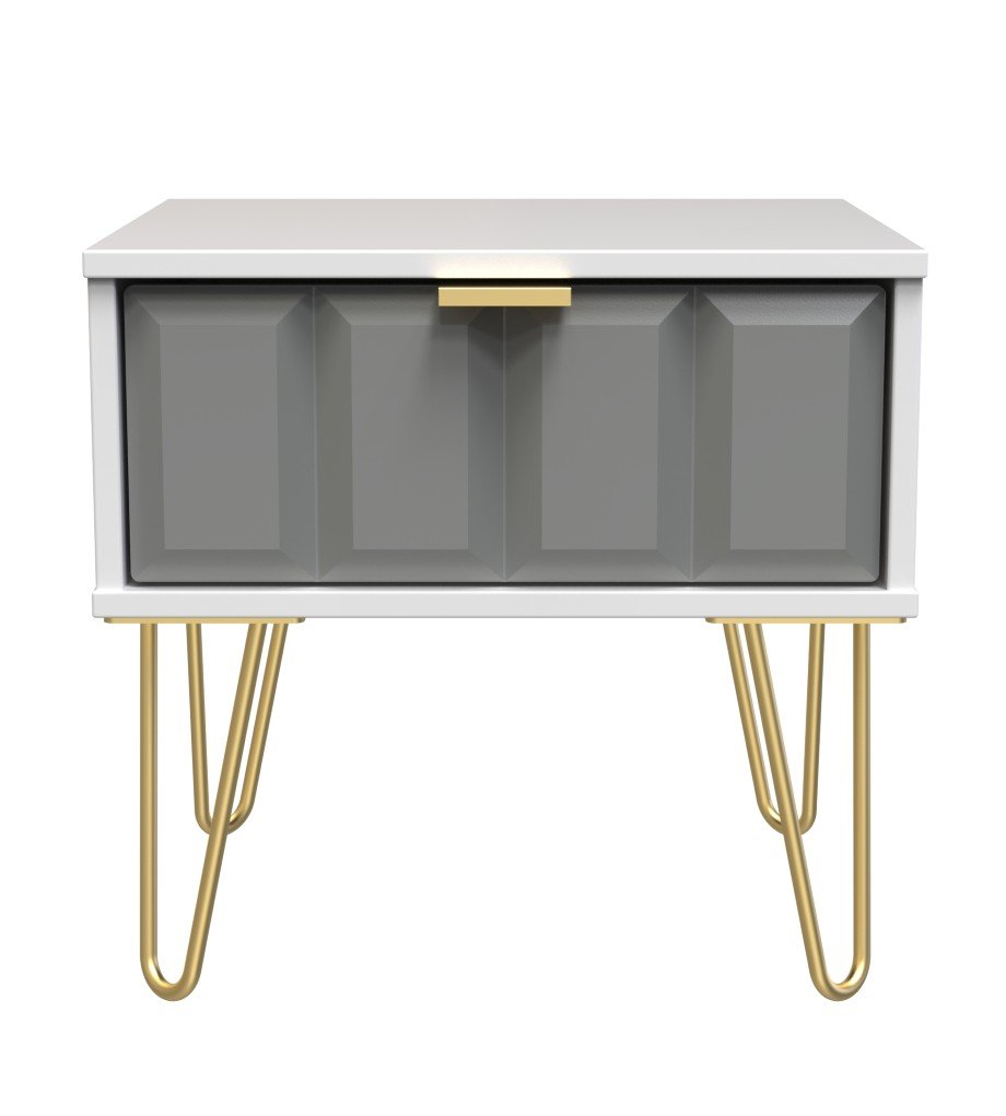 Cube 1 Drawer Bedside Cabinet with Gold Hairpin Legs - Welcome Furniture