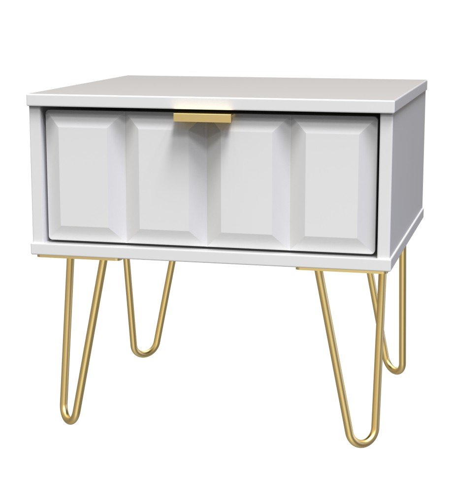 Cube 1 Drawer Bedside Cabinet with Gold Hairpin Legs - Welcome Furniture