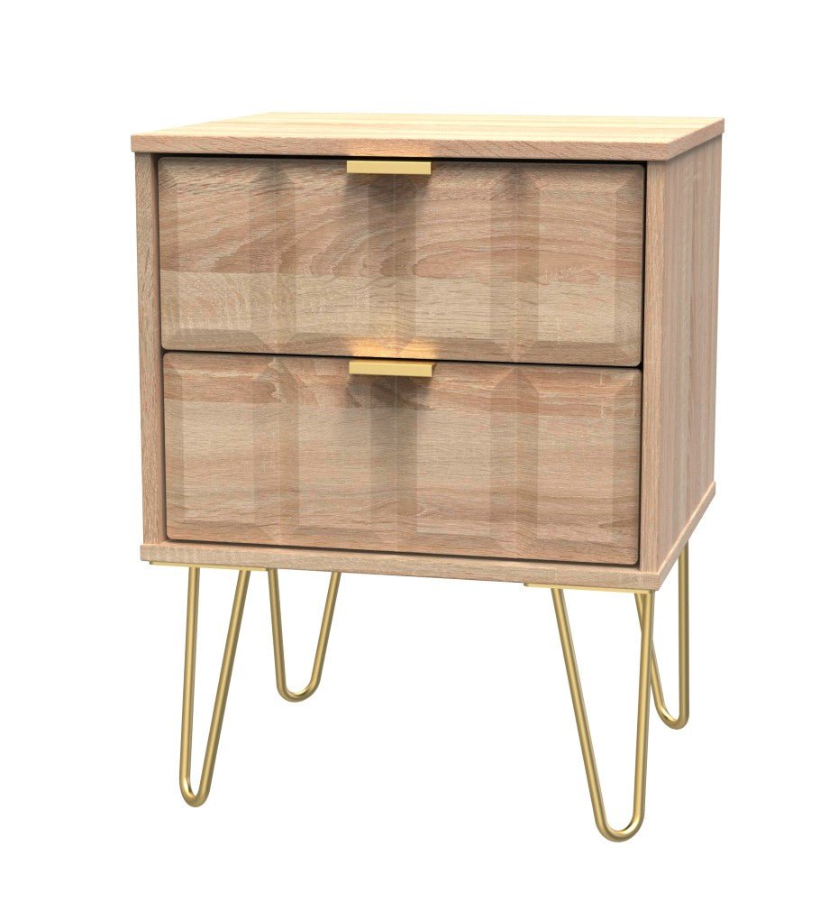 Cube 2 Drawer Bedside Cabinet with Gold Hairpin Legs - Welcome Furniture