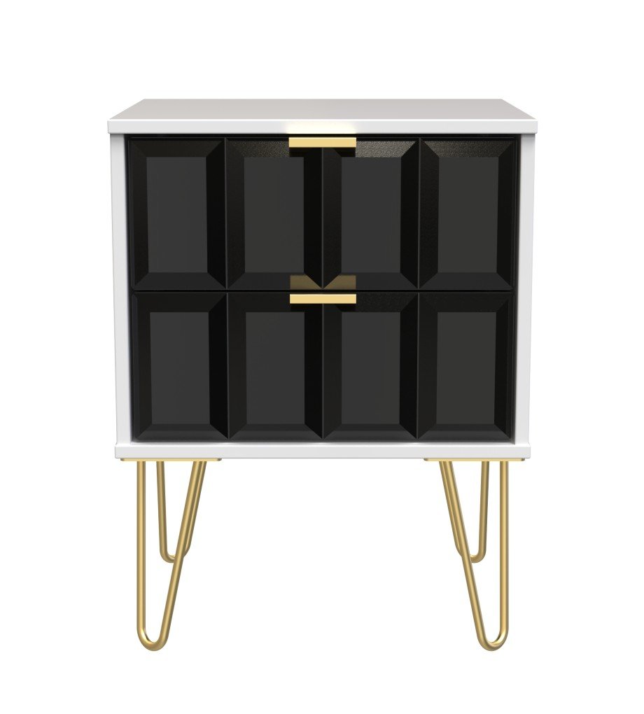 Cube 2 Drawer Bedside Cabinet with Gold Hairpin Legs - Welcome Furniture