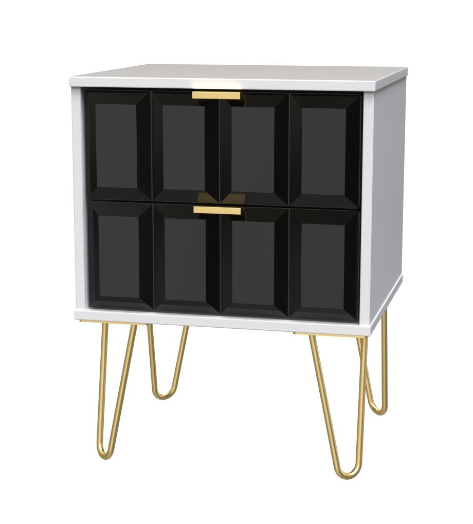 Cube 2 Drawer Bedside Cabinet with Gold Hairpin Legs - Welcome Furniture